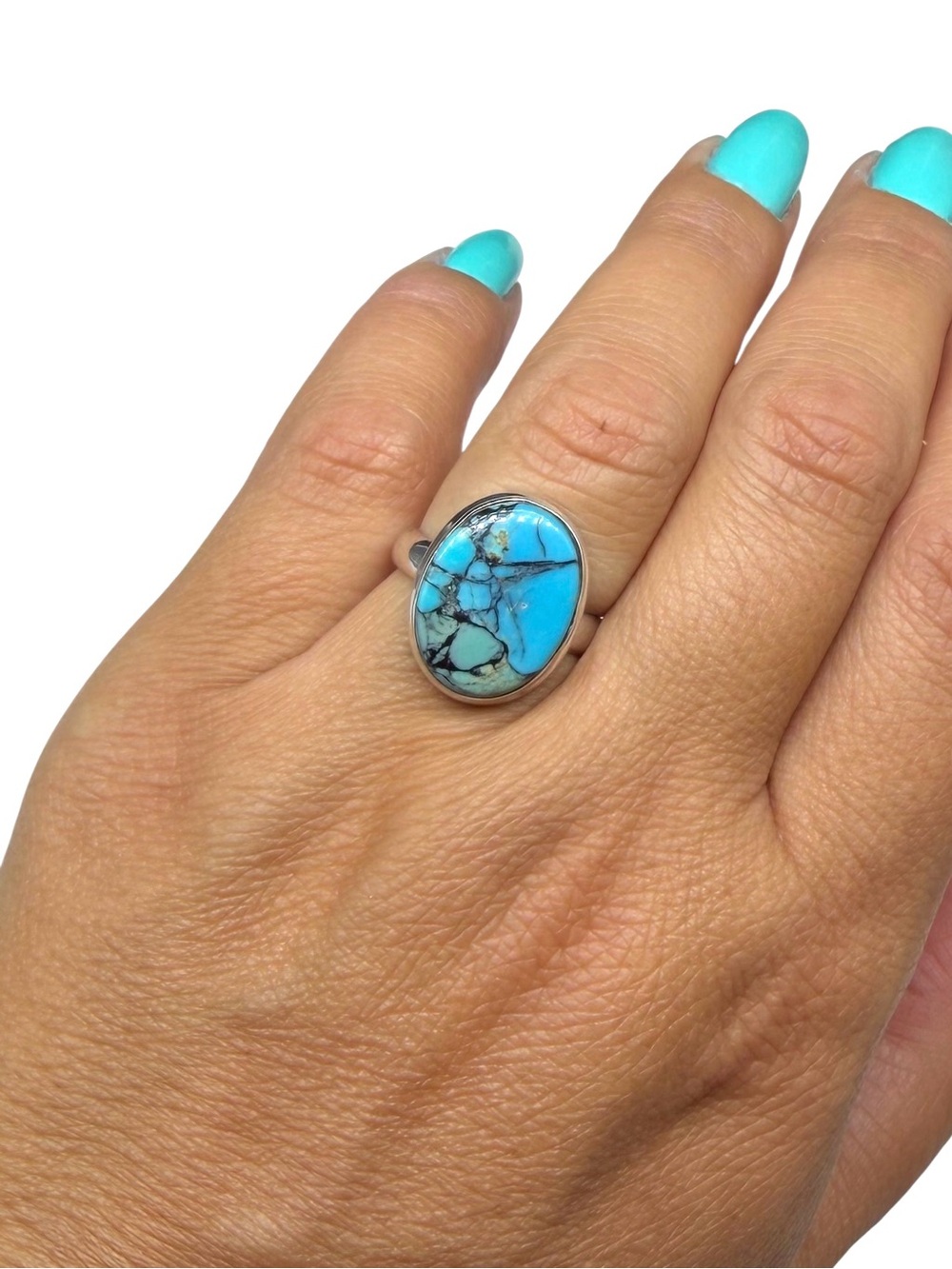 Tibetan Turquoise Ring Size 6 925 Sterling Silver Plated - Picture 2 of 4